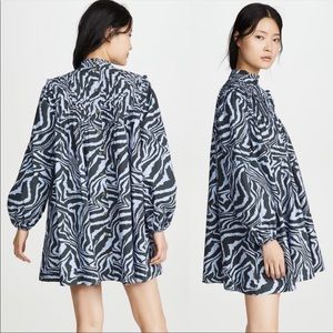 Ganni blue printed poplin dress